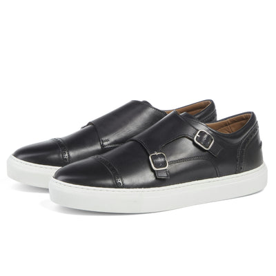 Men’s brogue monk strap sneaker in black leather