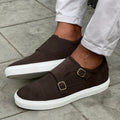 Men’s brogue monk strap sneaker in brown leather