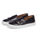 Men’s double monk strap slip-on sneaker in black leather