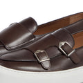 Men’s double monk strap slip-on sneaker in brown leather