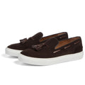 Men’s tassel slip-on sneaker in brown suede