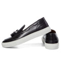 Men’s tassel slip-on sneaker in black leather