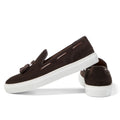 Men’s tassel slip-on sneaker in brown suede