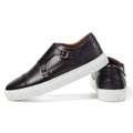 Men’s brogue monk strap sneaker in black leather