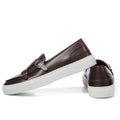 Men’s double monk strap slip-on sneaker in brown leather