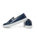 Men’s double monk strap slip-on sneaker in azure blue leather