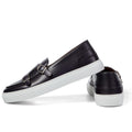 Men’s double monk strap slip-on sneaker in black leather