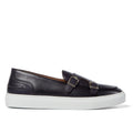 Men’s double monk strap slip-on sneaker in black leather