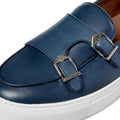 Men’s double monk strap slip-on sneaker in azure blue leather