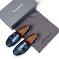 Men’s double monk strap slip-on sneaker in azure blue leather