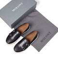 Men’s double monk strap slip-on sneaker in black leather