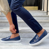 DOUBLE MONK STRAP SLIP ON SNEAKER IN BLUE