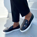 Men’s double monk strap slip-on sneaker in black leather